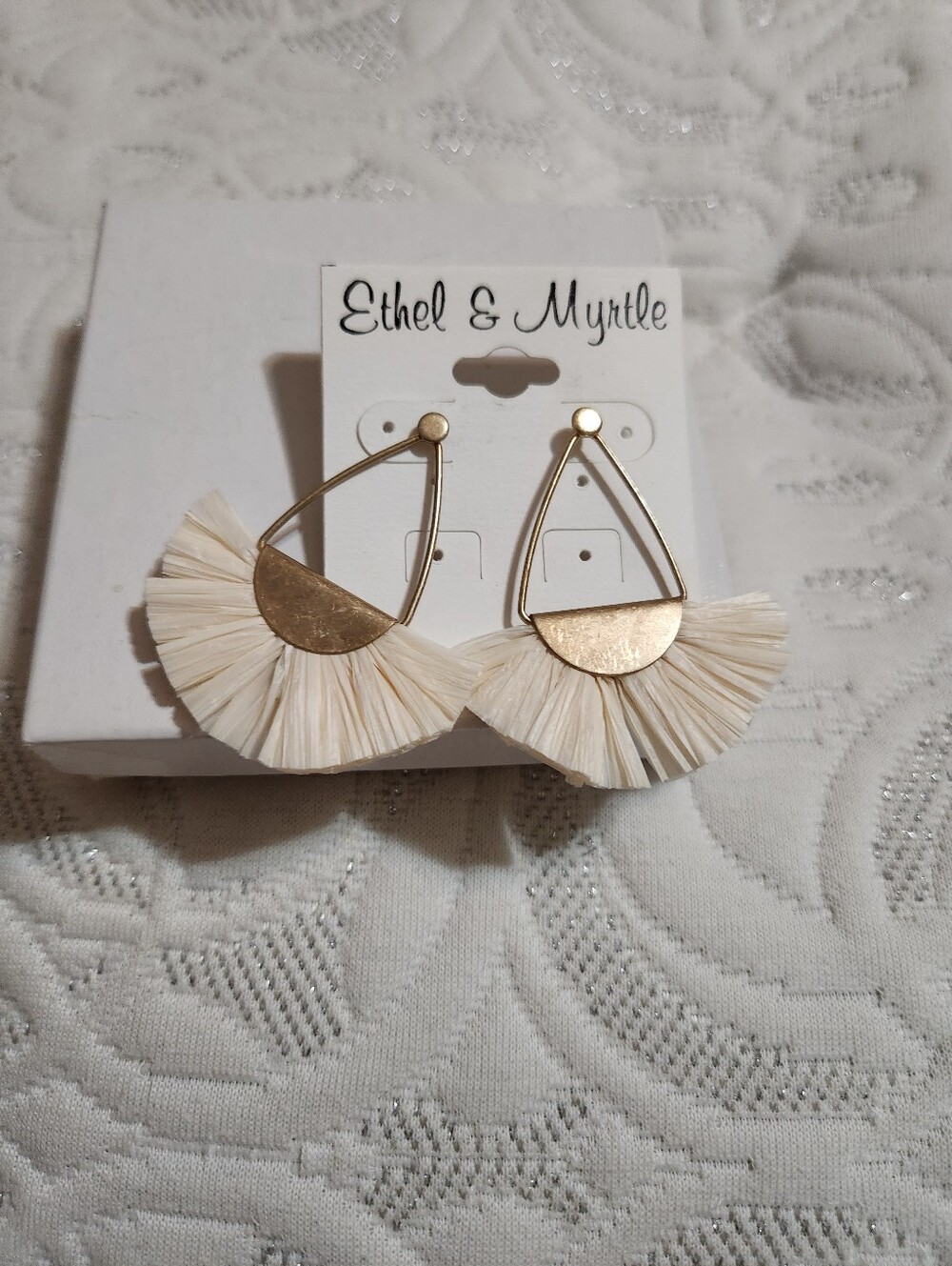Cream Fan Tassel Drop Earrings